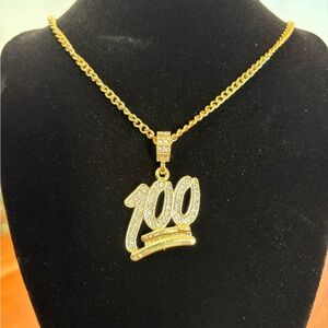 Gold-tone '100' Crystal Pendant Necklace